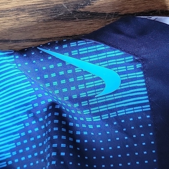 Nike Blue Geometrical Men Swim Trunks Sporty Lined Side Pockets Strings Vintage - Picture 6 of 16
